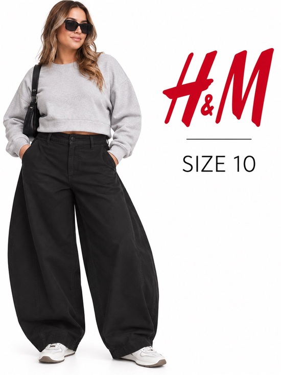 H&M Denim - H&M Black Oversized Barrel Pants – Size 10